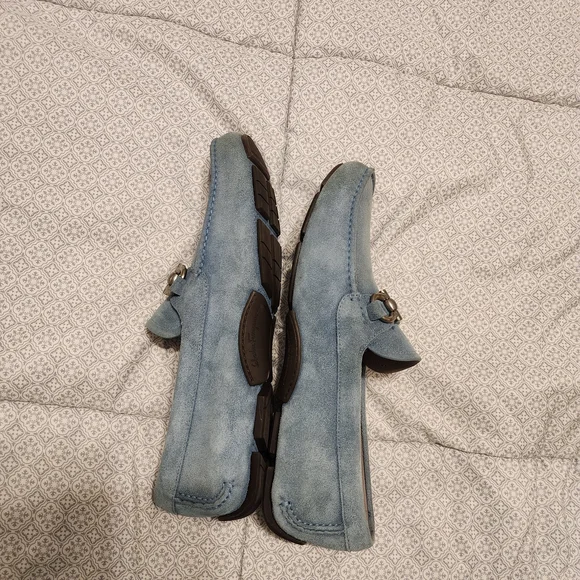 Salvatore Ferragamo Blue Suede Men's Loafers 9EE, Light Blue Denim Color Suade - Picture 4 of 7